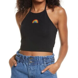 Bp crop rainbow embroidered Top medium